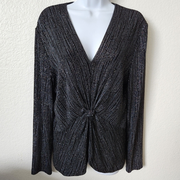 Patra Black And Silver Sparkle V-Neck Top Size Xlarge - Picture 1 of 10